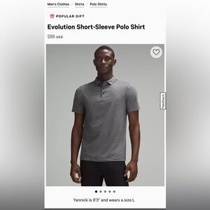 Lululemon Men’s Evolution Short-Sleeve Polo Shirt in Heathered Black, Size XL